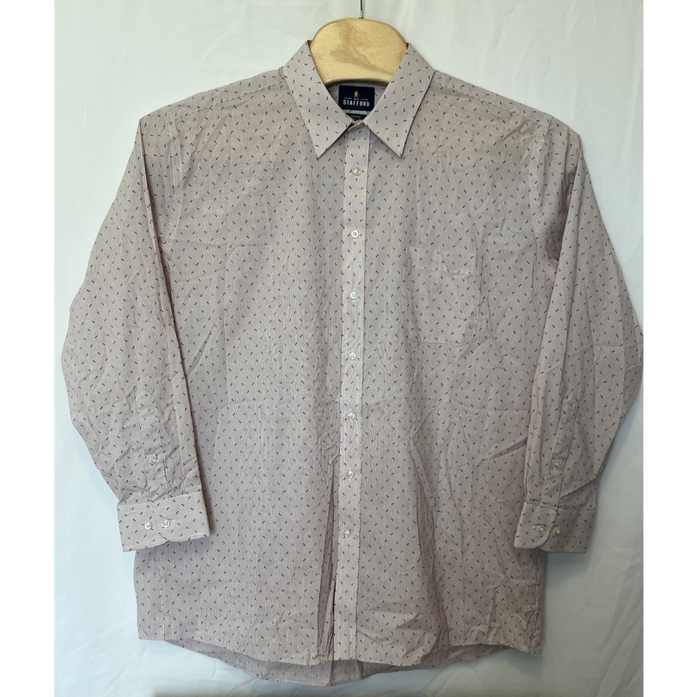 Stafford Men's Size 18 (34-35) Fitted Long‎ Sleeve Dress Shirt Striped w/ Dots
